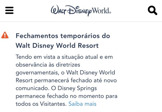 Disney World informa que ficará fechada por tempo indeterminado por conta da situação do coronavírus em Orlando.